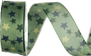 Stuha vánoční GREEN STARS I zelená 25mm x 2m