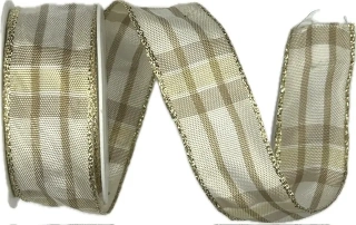 Vánoční stuha saténová ELEGANCE GOLD II krémová 25mm x 2m (12,-Kč/m)