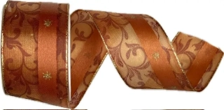 Stuha vánoční  COPPER STARS oranžová 40mm x 2m (16,-Kč/m)