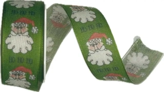 Vánoční stuha bavlněná Ho Ho Ho zelená 25mm x 2m (12,-Kč/m)