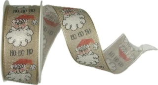 Vánoční stuha bavlněná Ho Ho Ho krémová 25mm x 2m (12,-Kč/m)