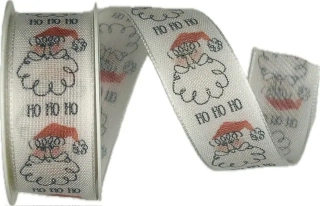 Vánoční stuha bavlněná Ho Ho Ho bílá 25mm x 2m (12,-Kč/m)
