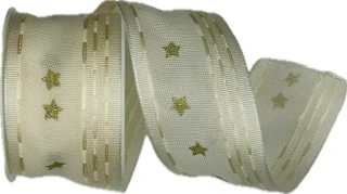 Vánoční taftová stuha ROMANTIC SKY CREAM krémová 40mm x 2m (14,-Kč/m)