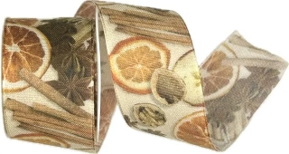 Stuha vánoční ORANGE CINNAMON krémová 40mm x 2m (14,-Kč/m)