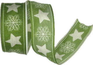 Vánoční stuha bavlněná STAR světle zelená 25mm x 2m