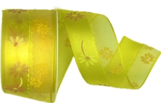 Stuha organzová FLOWER SEA žlutá 40mm x 2m (15,-Kč/m)