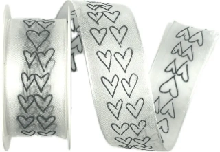 Taftová stuha HEART & HEART – bílá 25mm x 2m