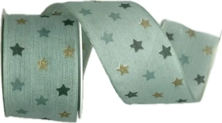 Stuha vánoční bavlněná LIGHT SPOTS mint 40mm x 2m  (13,-Kč/m)