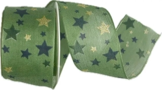 Stuha vánoční bavlněná LIGHT SPOTS tmavě zelená 40mm x 2m (13,-Kč/m)