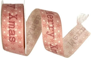 Vánoční stuha X-MAS STARS pastelově růžová 25mm x 2m (5,-Kč/m)