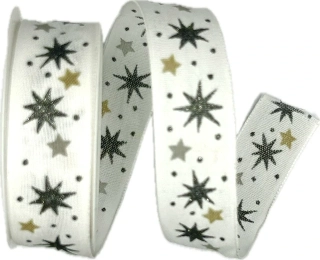 Vánoční stuha CHRISTMAS SWING WHITE bílá 25mm x 2m (11,-Kč/m)