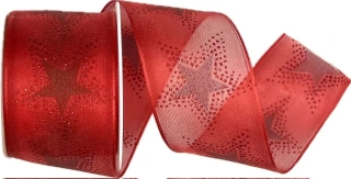Vánoční stuha organzová ORGANDY STARDUST RED červená 40mm x 2m (14,-Kč/m) 