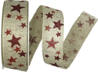 Stuha vánoční WINTERHEAVEN NATUR béžová 25mm x 3m (9,-Kč/m)