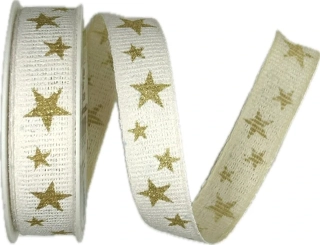 Vánoční stuha bavlněná STAR LIGHT bílá 15mm x 3,5m (6,- Kč/m)