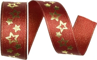 Stuha vánoční saténová GLAMOUR STARS RED červená 25mm x 2m (12,-Kč/m)
