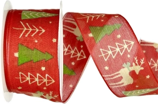 Vánoční bavlněná stuha WINTER FOREST DEER RED červená 40mm x 2m (14,-Kč/m)