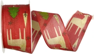 Stuha vánoční JELEN bavlněná červená 40mm x 2m (12,50Kč/m)