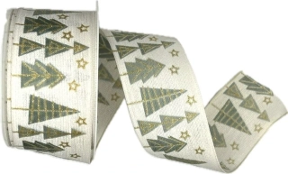 Vánoční stuha CHRISTMAS TREES bílá 40mm x 3m (12,-Kč/m)