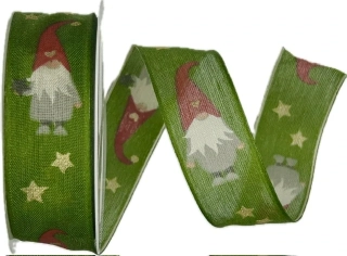 Stuha vánoční bavlněná CHRISTMAS ELF GREEN zelená 25mm x 2m (10,-Kč/m)