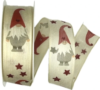 Stuha vánoční bavlněná CHRISTMAS ELF CREAM krémová 25mm x 2m (10,-Kč/m)