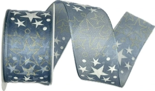 Stuha vánoční organzová SKY STAR BLUE modrá 40mm x 2m (15,-Kč/m)