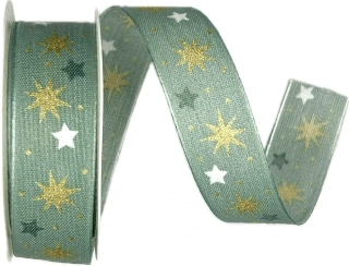 Vánoční stuha CHRISTMAS SWING GREEN pastelově zelená 25mm x 2m (11,-Kč/m)