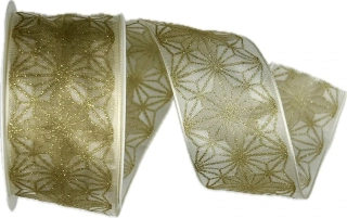 Vánoční stuha organzová Organdy Gala Premium – Golden Shine  krémová 40mm x 2m (16,- Kč/m)