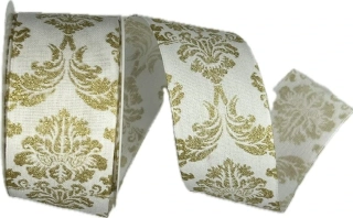 Vánoční stuha ROYAL NIGHT WHITE bílá 40mm x 3m (12,-Kč/m)