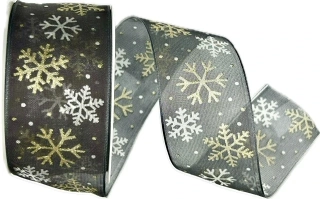 Stuha vánoční ICE STAR BLACK černá 40mm x 3m (13,-Kč/m)