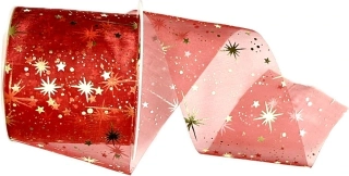 Stuha vánoční organzová ORGANDY STARS červená 60mm x 3m (13,-Kč/m)