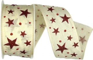 Vánoční bavlněná stuha STAR LIGHT CREAM krémová 40mm x 2m (14,-Kč/m)