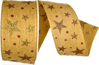 Vánoční bavlněná stuha STAR LIGHT CINNAMON 40mm x 2m (14,-Kč/m)