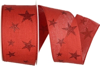 Vánoční bavlněná stuha STAR LIGHT RED 40mm x 2m (14,-Kč/m)