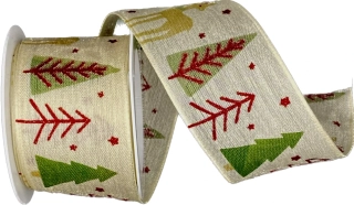 Vánoční bavlněná stuha WINTER FOREST DEER CREAM krémová 40mm x 2m (14,-Kč/m)