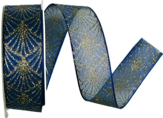 Stuha vánoční organzová GLAMOUR FESTIVAL NAVY BLUE 25mm x 2m (13,-Kč/m)