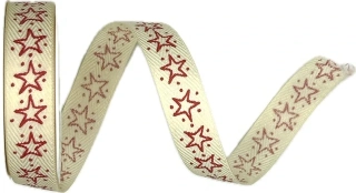 Vánoční stuha HVĚZDY ČERVENÉ 15mm x 3,5m (3,40Kč/m)