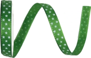 Vánoční stuha taftová MINI STARS GREEN zelená 10mm x 4m (5,-Kč/m)