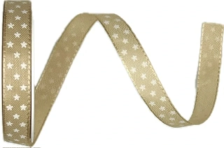 Vánoční stuha taftová MINI STARS NATUR béžová 10mm x 4m (5,-Kč/m)