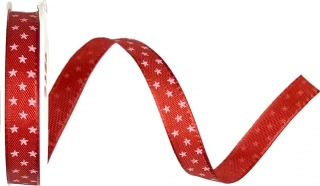 Vánoční stuha taftová MINI STARS RED červená 10mm x 4m (5,-Kč/m)