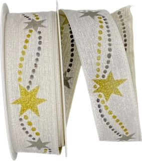 Stuha vánoční GALAXIE WHITE bílá 25mm x 3m (9,-Kč/m)