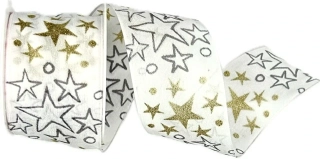 Stuha vánoční organzová SKY STAR WHITE bílá 40mm x 2m (15,-Kč/m)