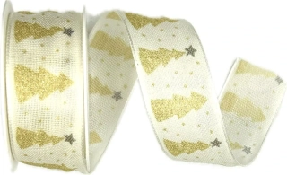 Stuha vánoční STROMEK zlatý 25mm x 2m (11,-Kč/m)