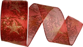 Vánoční stuha organzová ORGANDY GLITTER STAR RED červená 40mm x 2m (16,- Kč/m) Premium