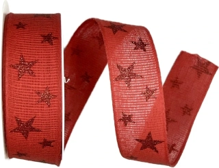 Vánoční bavlněná stuha STAR LIGHT RED 25mm x 2m (13,-Kč/m)