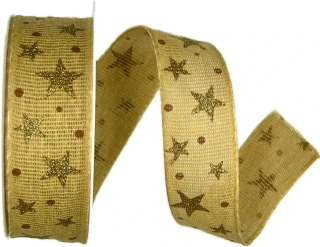 Vánoční bavlněná stuha STAR LIGHT CINNAMON skořicová 25mm x 2m (13,-Kč/m)