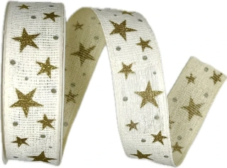 Vánoční bavlněná stuha STAR LIGHT WHITE bílá 25mm x 2m (13,-Kč/m)