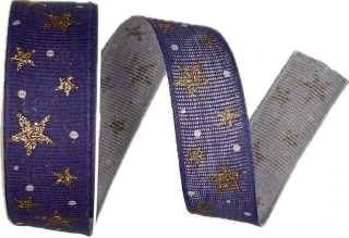 Vánoční bavlněná stuha STAR LIGHT DARK BLUE 25mm x 2m (13,-Kč/m)