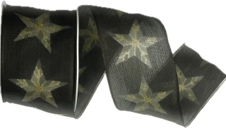 Vánoční stuha NATURAL STAR BLACK černá 40mm x 2m (13,-Kč/m)