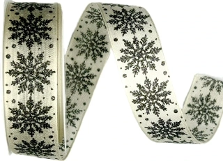 Vánoční stuha SNOWPEARL BLACK 25mm x 3,5m (10,-Kč/m)