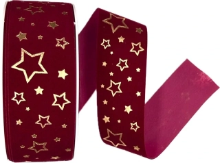 Vánoční stuha sametová VELUTTO STARS CARDINAL bordó 40mm x 20m (10,-Kč/m)